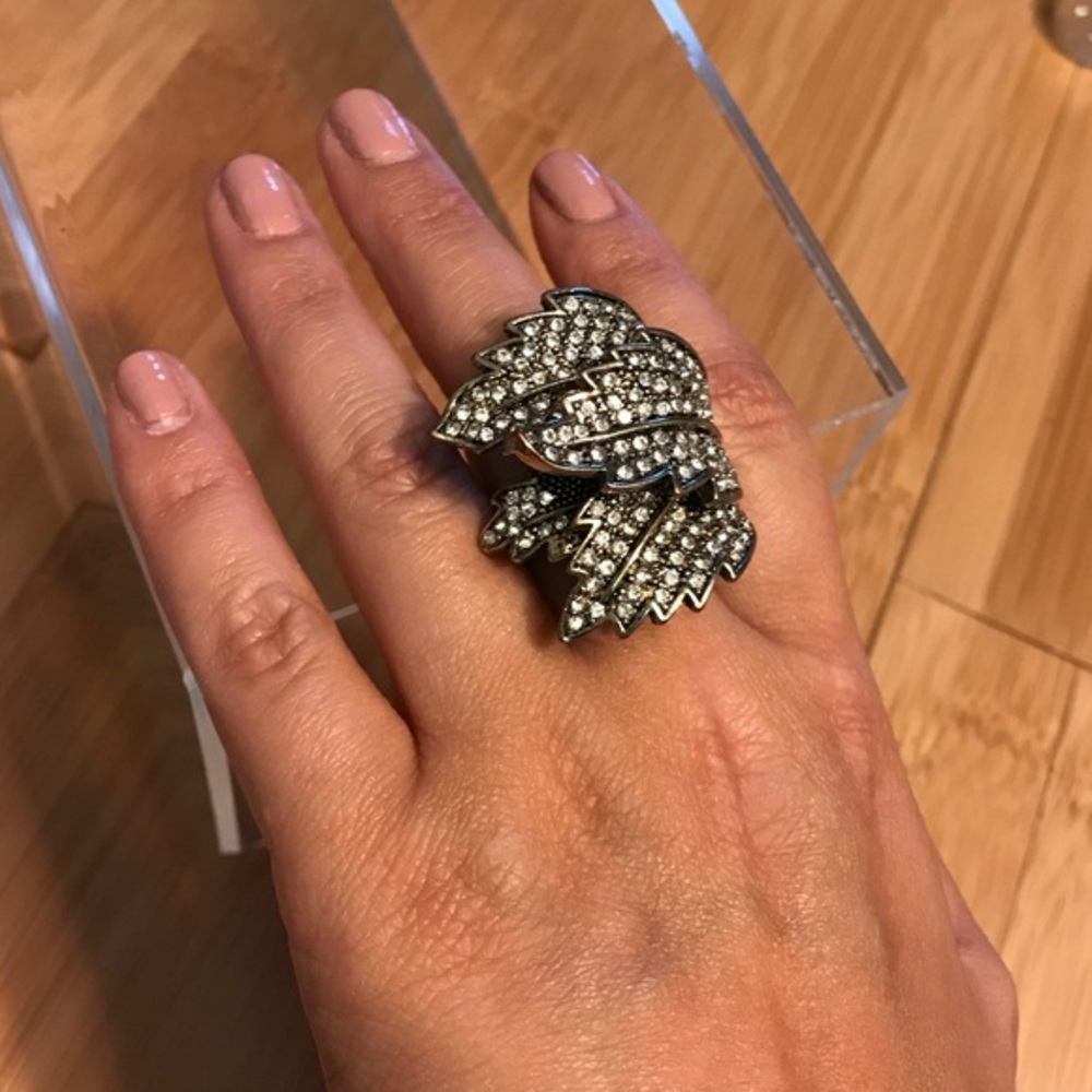 Rhinestone Gold Leaf Ring